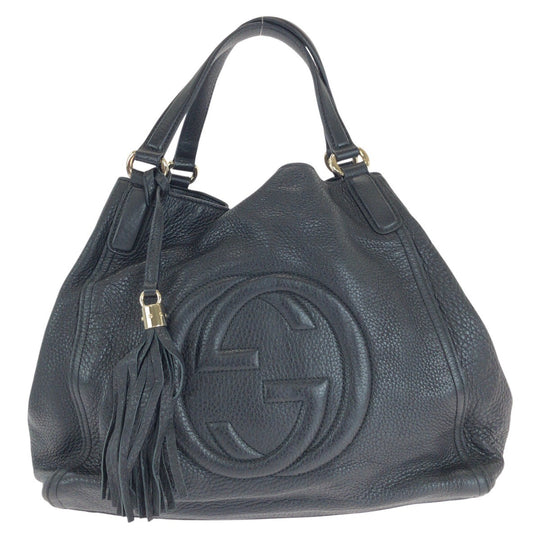 GUCCI Tote Bag 282309 leather Black GoldMetal Tote Bag Shoulder Bag Interlocking Tassels Soho Women Used Authentic