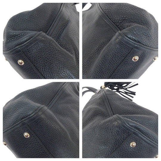 GUCCI Tote Bag 282309 leather Black GoldMetal Tote Bag Shoulder Bag Interlocking Tassels Soho Women Used Authentic