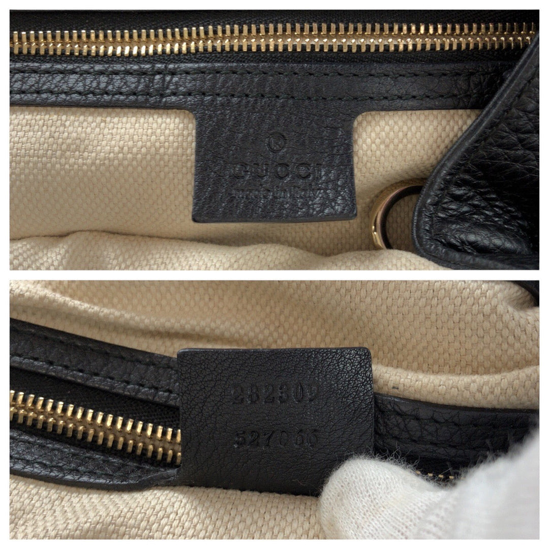 GUCCI Tote Bag 282309 leather Black GoldMetal Tote Bag Shoulder Bag Interlocking Tassels Soho Women Used Authentic