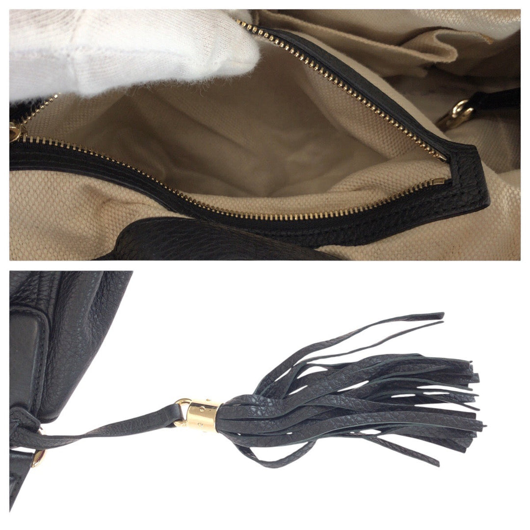 GUCCI Tote Bag 282309 leather Black GoldMetal Tote Bag Shoulder Bag Interlocking Tassels Soho Women Used Authentic
