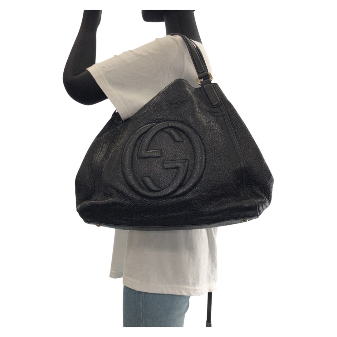 GUCCI Tote Bag 282309 leather Black GoldMetal Tote Bag Shoulder Bag Interlocking Tassels Soho Women Used Authentic