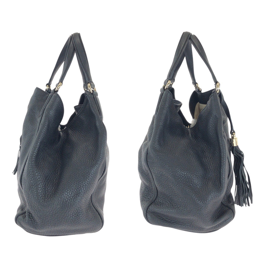 GUCCI Tote Bag 282309 leather Black GoldMetal Tote Bag Shoulder Bag Interlocking Tassels Soho Women Used Authentic