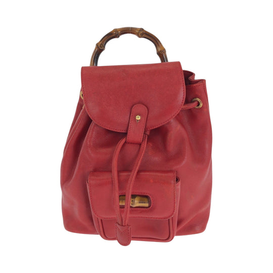 GUCCI Backpack 003 2058 0080 leather Red brown Backpack Backpack Bamboo Women Used Authentic
