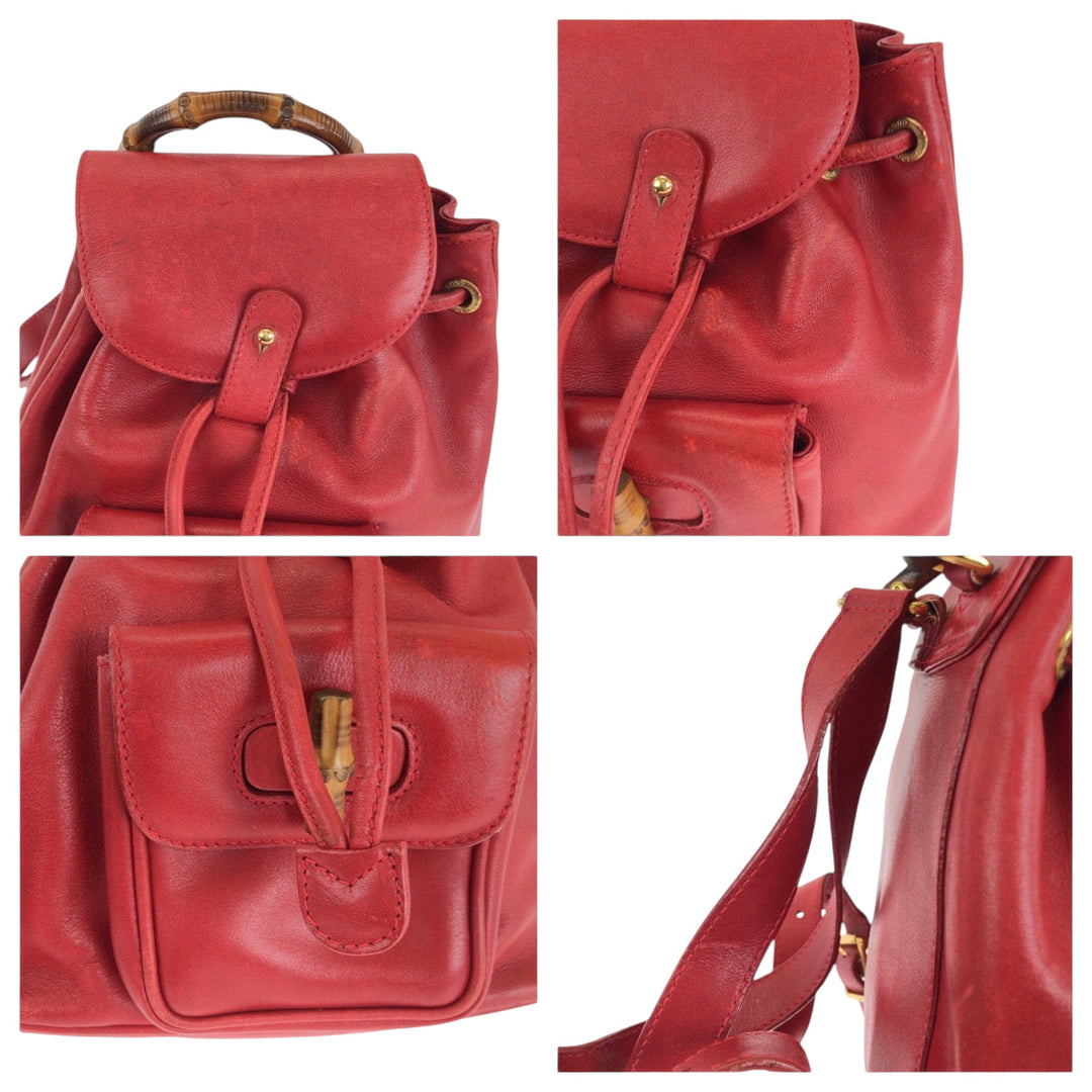 GUCCI Backpack 003 2058 0080 leather Red brown Backpack Backpack Bamboo Women Used Authentic