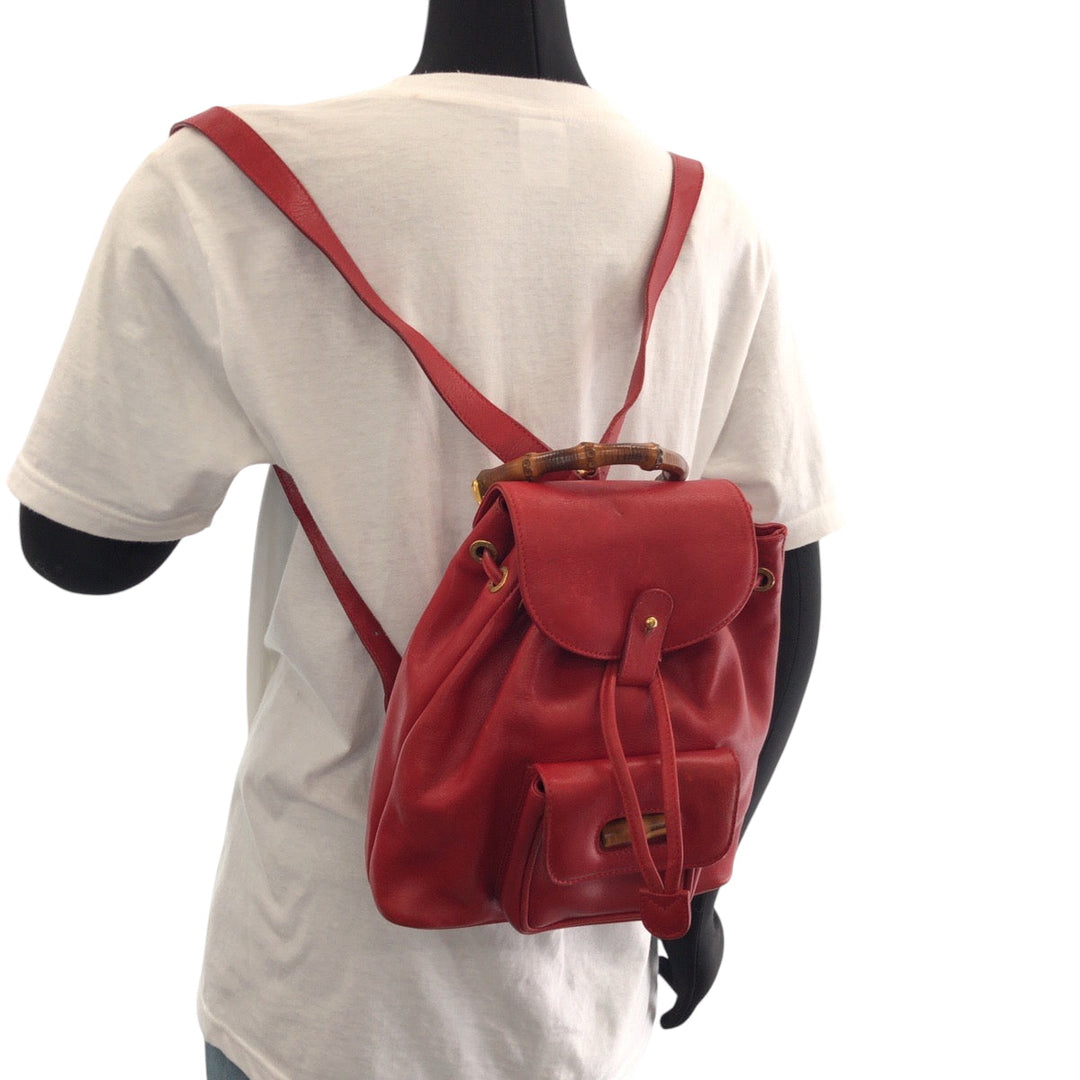 GUCCI Backpack 003 2058 0080 leather Red brown Backpack Backpack Bamboo Women Used Authentic