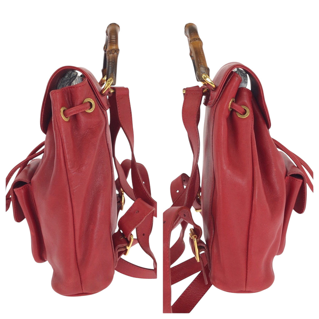 GUCCI Backpack 003 2058 0080 leather Red brown Backpack Backpack Bamboo Women Used Authentic