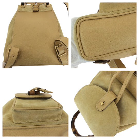 GUCCI Backpack 003 8030 Suede Beige brown Backpack Backpack Bamboo Old Gucci Women Used Authentic