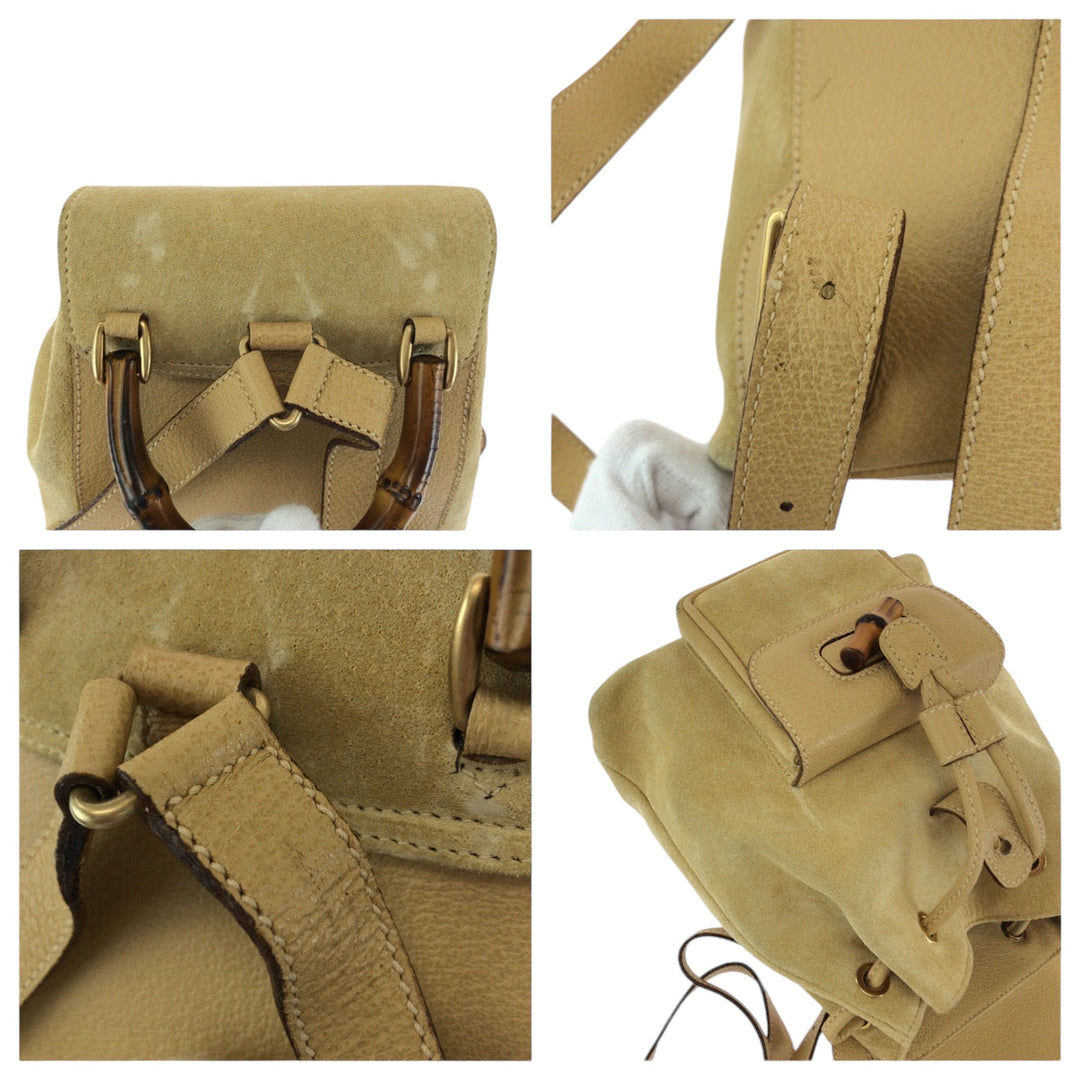 GUCCI Backpack 003 8030 Suede Beige brown Backpack Backpack Bamboo Old Gucci Women Used Authentic