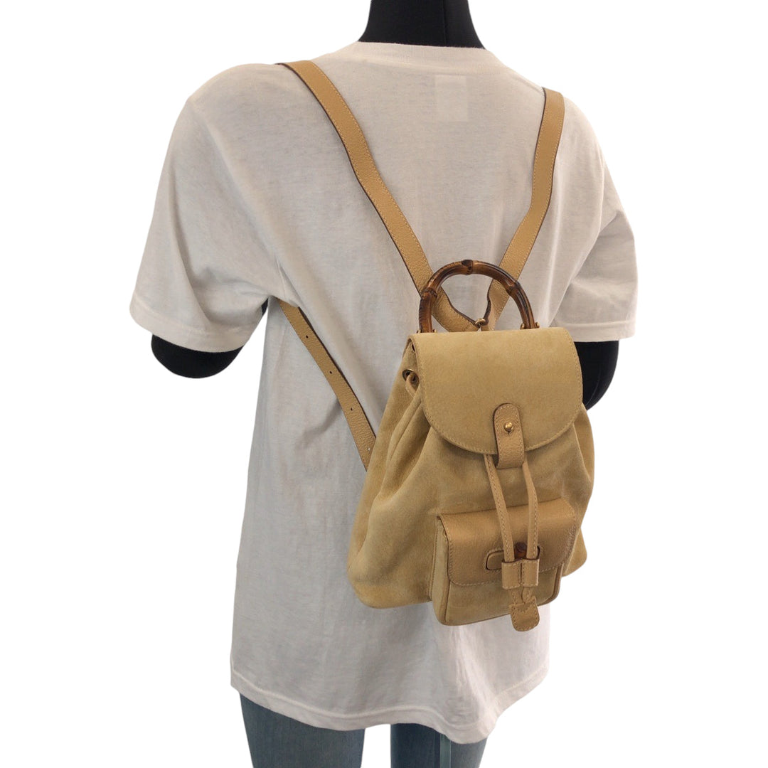 GUCCI Backpack 003 8030 Suede Beige brown Backpack Backpack Bamboo Old Gucci Women Used Authentic