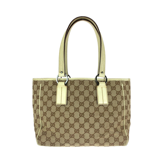 GUCCI Tote Bag 113019 GG canvas Brown Beige SilverMetal Tote Bag Shoulder Bag Women Used Authentic