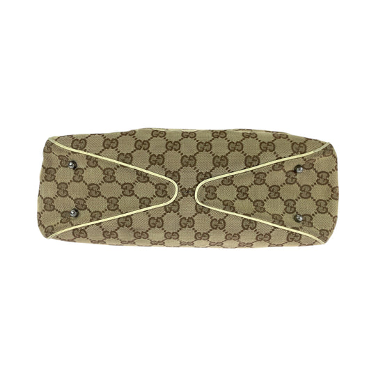 GUCCI Tote Bag 113019 GG canvas Brown Beige SilverMetal Tote Bag Shoulder Bag Women Used Authentic