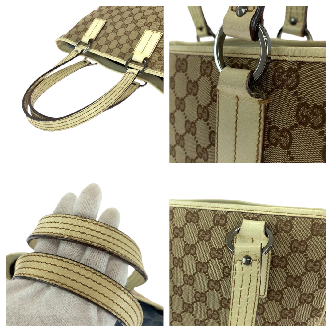 GUCCI Tote Bag 113019 GG canvas Brown Beige SilverMetal Tote Bag Shoulder Bag Women Used Authentic