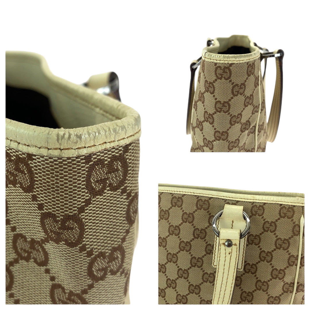 GUCCI Tote Bag 113019 GG canvas Brown Beige SilverMetal Tote Bag Shoulder Bag Women Used Authentic