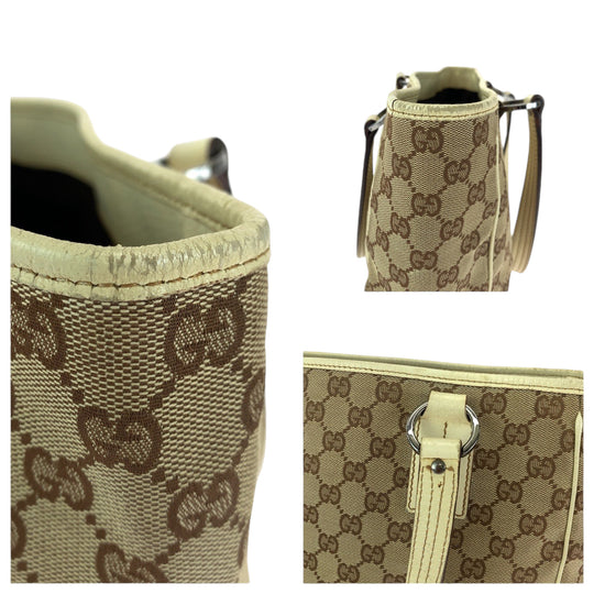 GUCCI Tote Bag 113019 GG canvas Brown Beige SilverMetal Tote Bag Shoulder Bag Women Used Authentic