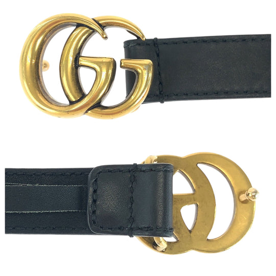 GUCCI belt 409417 leather black Belt buckle GG Marmont Women 26 Used Authentic