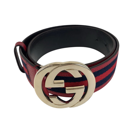 GUCCI belt 114876 Canvas, Leather Red navy Belts Unisex Sherry line Interlocking mens 30 Used Authentic