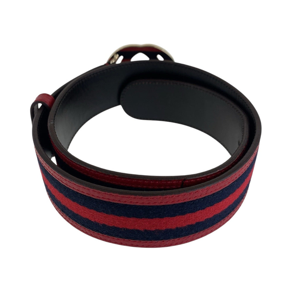 GUCCI belt 114876 Canvas, Leather Red navy Belts Unisex Sherry line Interlocking mens 30 Used Authentic