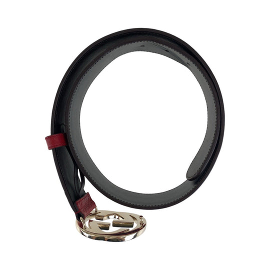 GUCCI belt 114876 Canvas, Leather Red navy Belts Unisex Sherry line Interlocking mens 30 Used Authentic