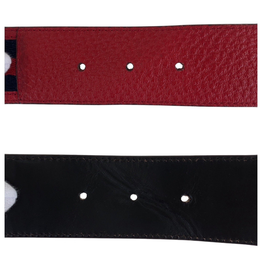 GUCCI belt 114876 Canvas, Leather Red navy Belts Unisex Sherry line Interlocking mens 30 Used Authentic