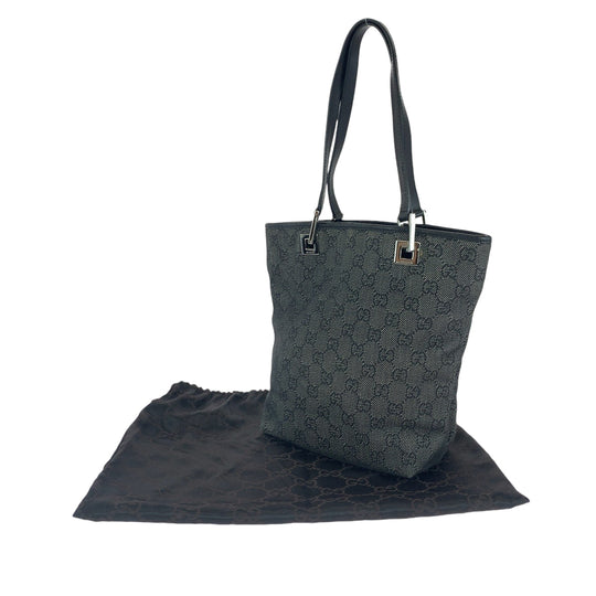 GUCCI Tote Bag 31244 GG canvas Black SilverMetal Tote Bag handbag Women Used Authentic