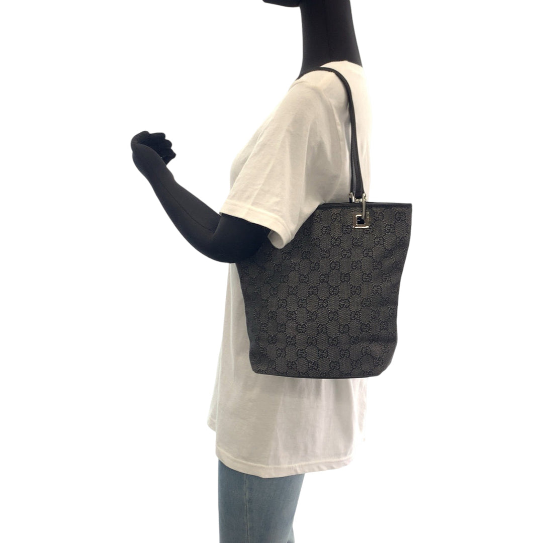 GUCCI Tote Bag 31244 GG canvas Black SilverMetal Tote Bag handbag Women Used Authentic