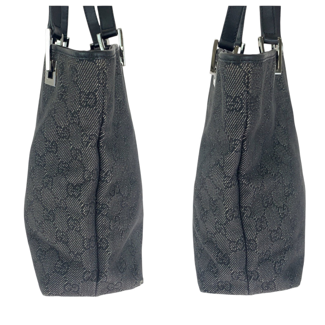 GUCCI Tote Bag 31244 GG canvas Black SilverMetal Tote Bag handbag Women Used Authentic