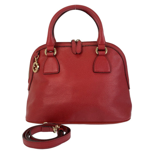 GUCCI Handbag 449662 leather Red Gold Metal Handbag Shoulder Bag 2way Interlocking Women Used Authentic