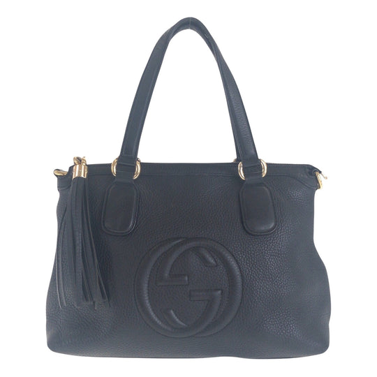 GUCCI Tote Bag 308386 leather Black GoldMetal Tote Bag handbag Soho Women Used Authentic