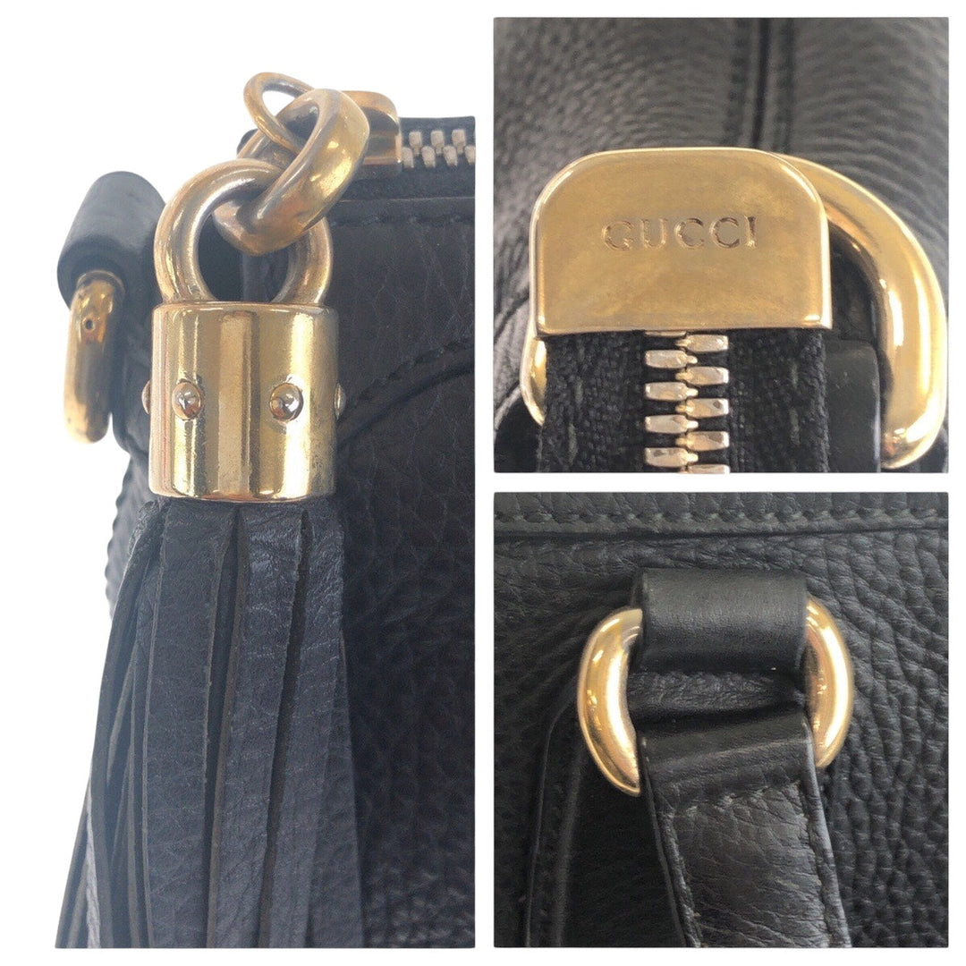 GUCCI Tote Bag 308386 leather Black GoldMetal Tote Bag handbag Soho Women Used Authentic