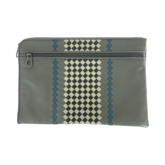 BOTTEGAVENETA Clutch bag leather Gray Gunmetal Clutch bag business bag INTRECCIATO mens Used Authentic