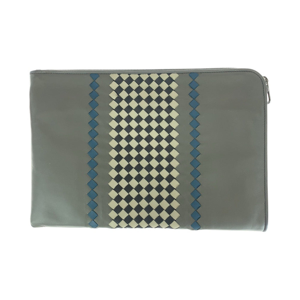 BOTTEGAVENETA Clutch bag leather Gray Gunmetal Clutch bag business bag INTRECCIATO mens Used Authentic
