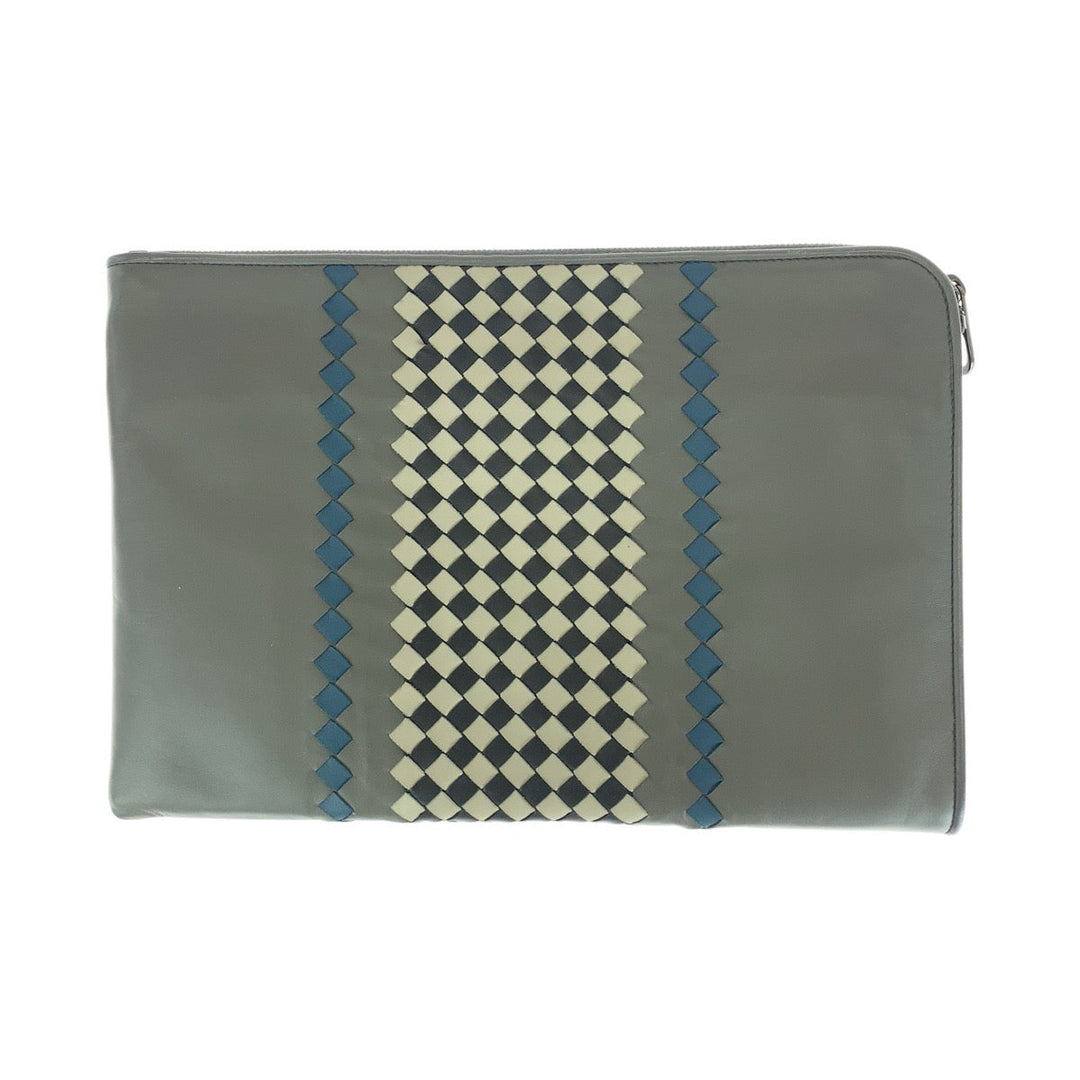 BOTTEGAVENETA Clutch bag leather Gray Gunmetal Clutch bag business bag INTRECCIATO mens Used Authentic