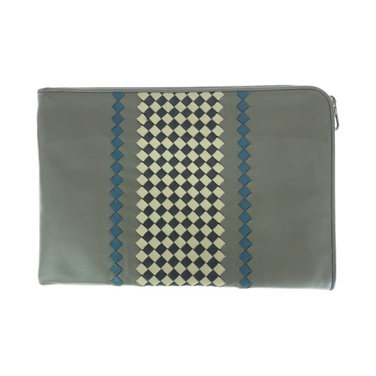 BOTTEGAVENETA Clutch bag leather Gray Gunmetal Clutch bag business bag INTRECCIATO mens Used Authentic