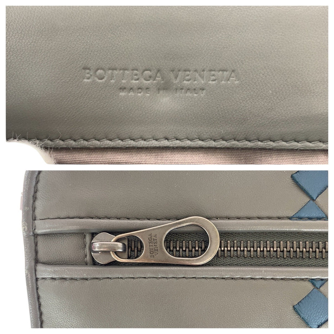 BOTTEGAVENETA Clutch bag leather Gray Gunmetal Clutch bag business bag INTRECCIATO mens Used Authentic