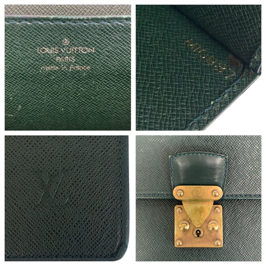 LOUIS VUITTON Business bag M30034 leather Episea Dark Green Gold Metal Business bag briefcase Taiga Moscova mens Used Authentic