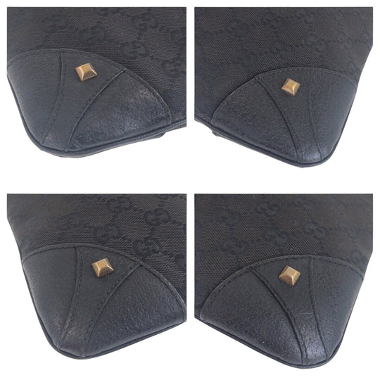 GUCCI Shoulder Bag 120893 GG canvas, leather Black GoldMetal Crossbody Shoulder Bag with studs Women Used Authentic