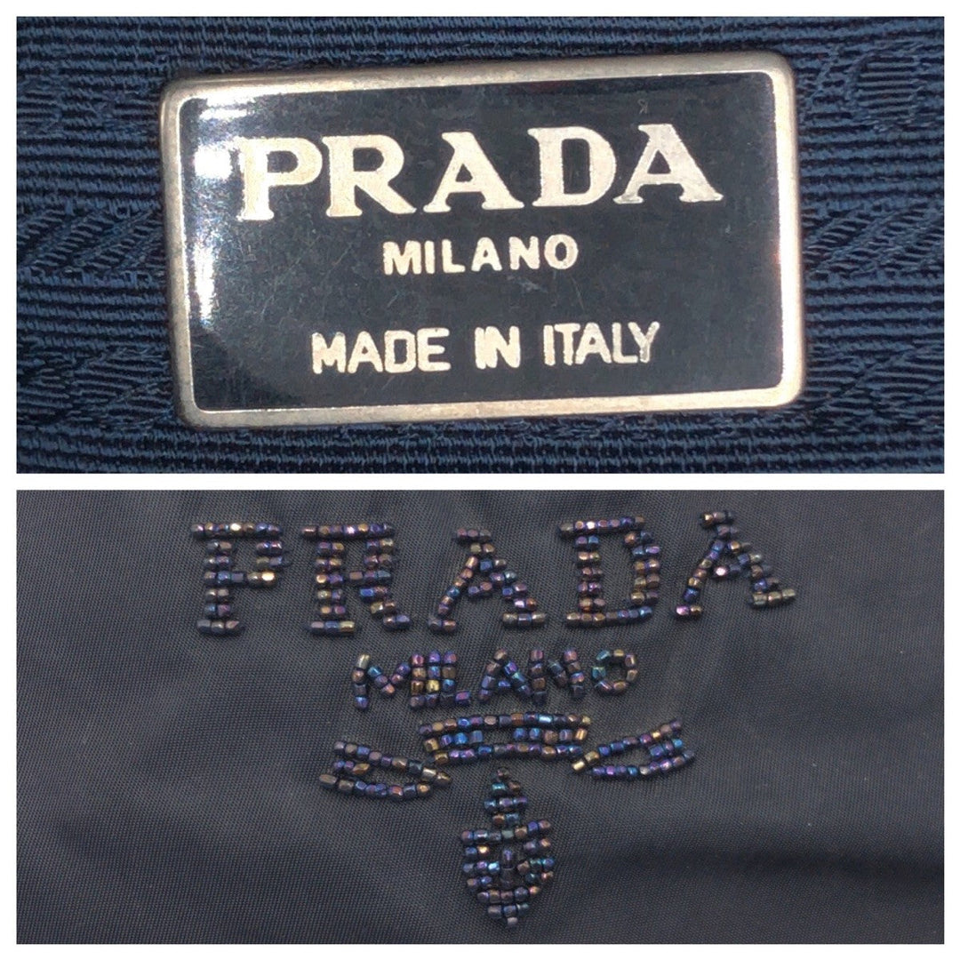 PRADA Handbag Nylon Navy Test Beads logo Women Used Authentic