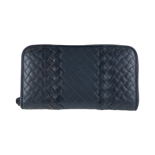 BOTTEGAVENETA Long Wallet Purse leather black Long Wallet Purse INTRECCIATO mens Used Authentic