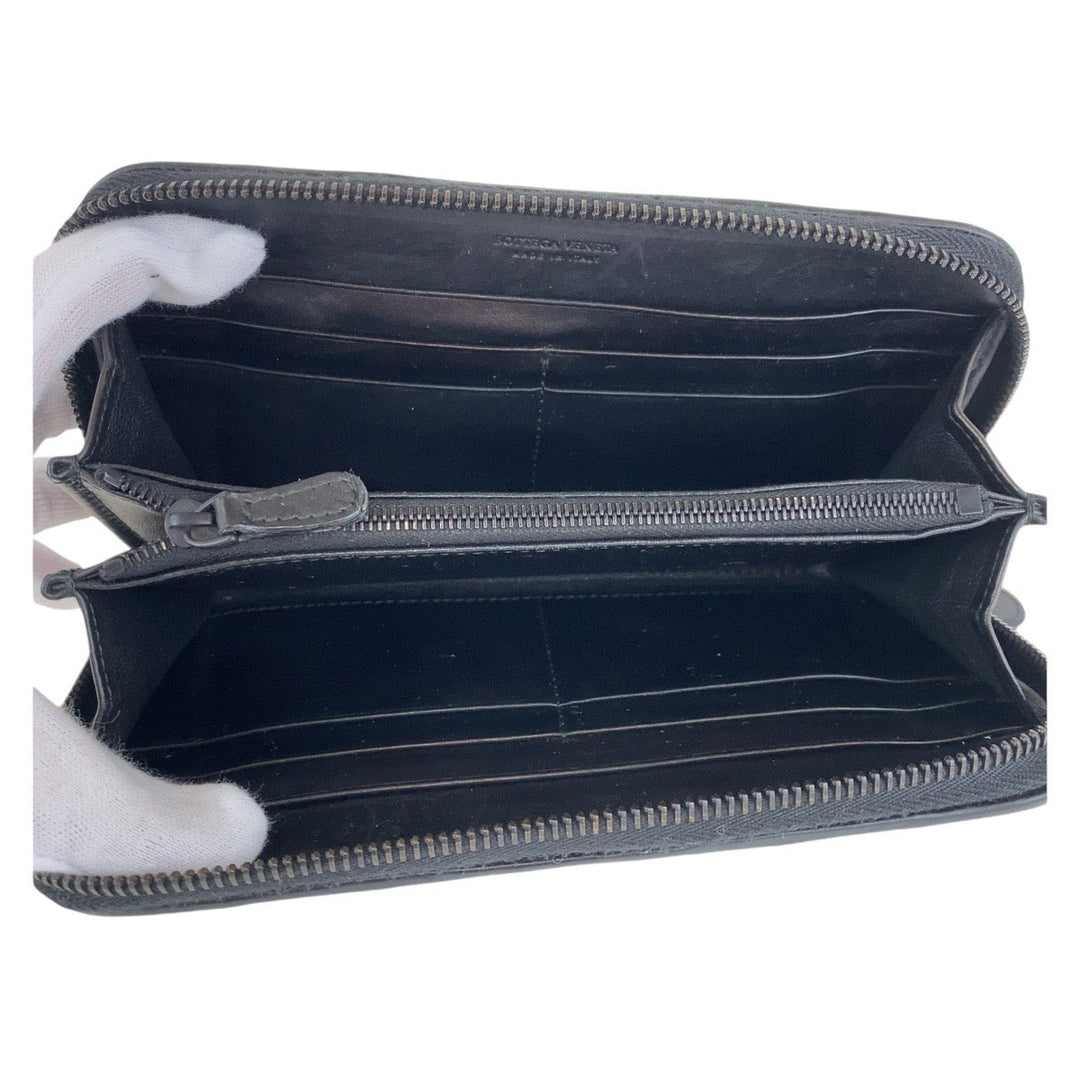 BOTTEGAVENETA Long Wallet Purse leather black Long Wallet Purse INTRECCIATO mens Used Authentic
