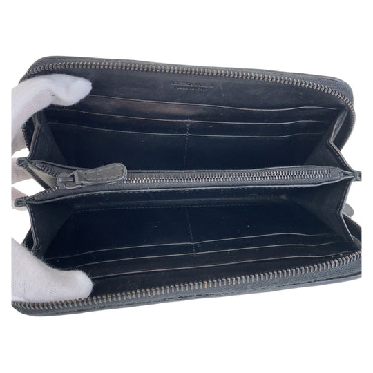 BOTTEGAVENETA Long Wallet Purse leather black Long Wallet Purse INTRECCIATO mens Used Authentic