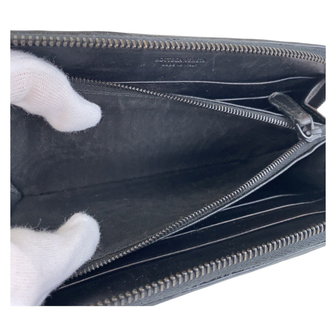 BOTTEGAVENETA Long Wallet Purse leather black Long Wallet Purse INTRECCIATO mens Used Authentic