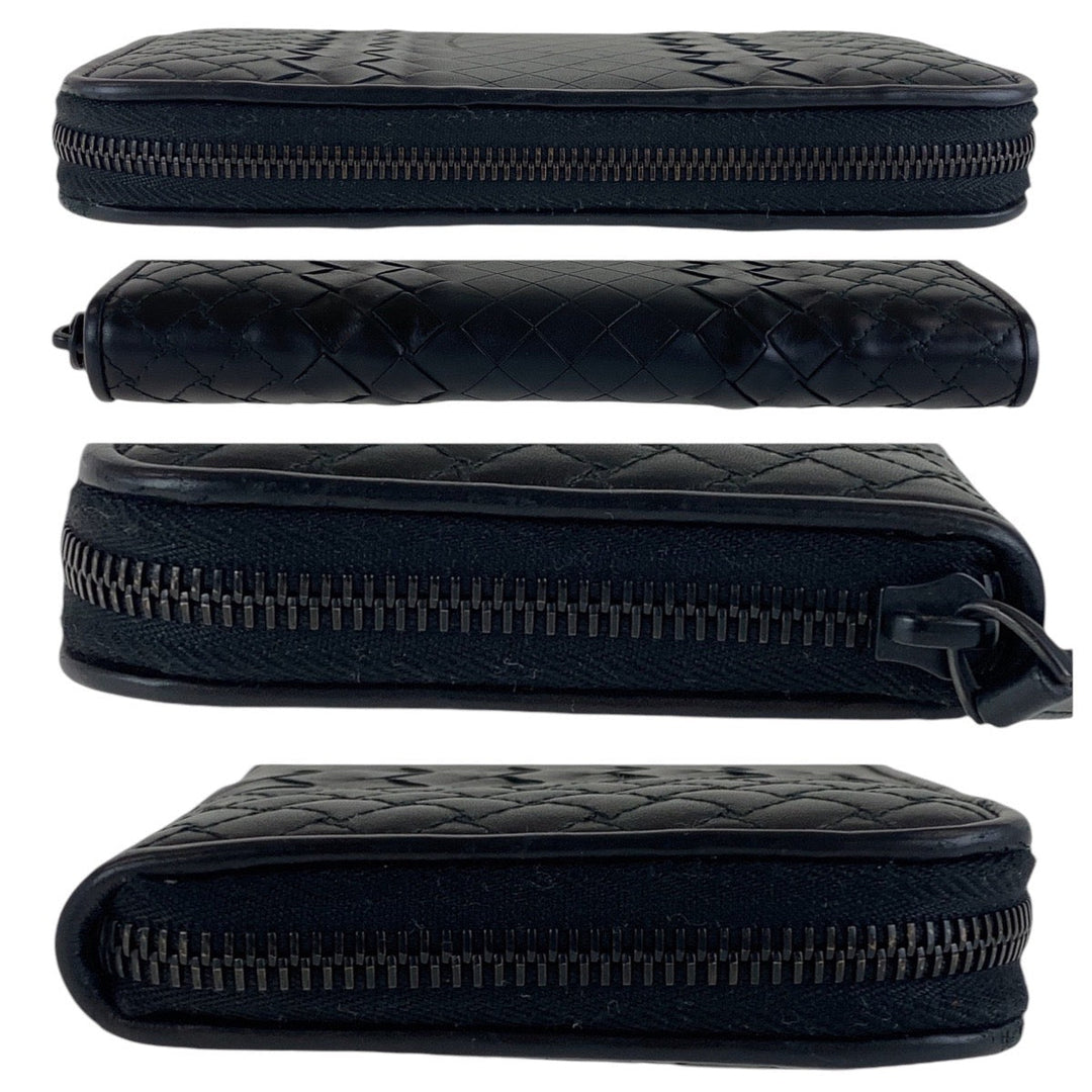 BOTTEGAVENETA Long Wallet Purse leather black Long Wallet Purse INTRECCIATO mens Used Authentic