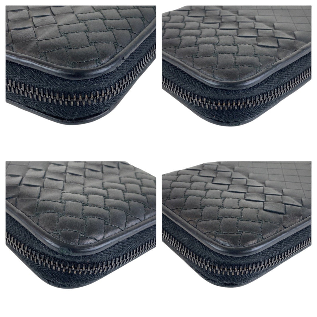 BOTTEGAVENETA Long Wallet Purse leather black Long Wallet Purse INTRECCIATO mens Used Authentic