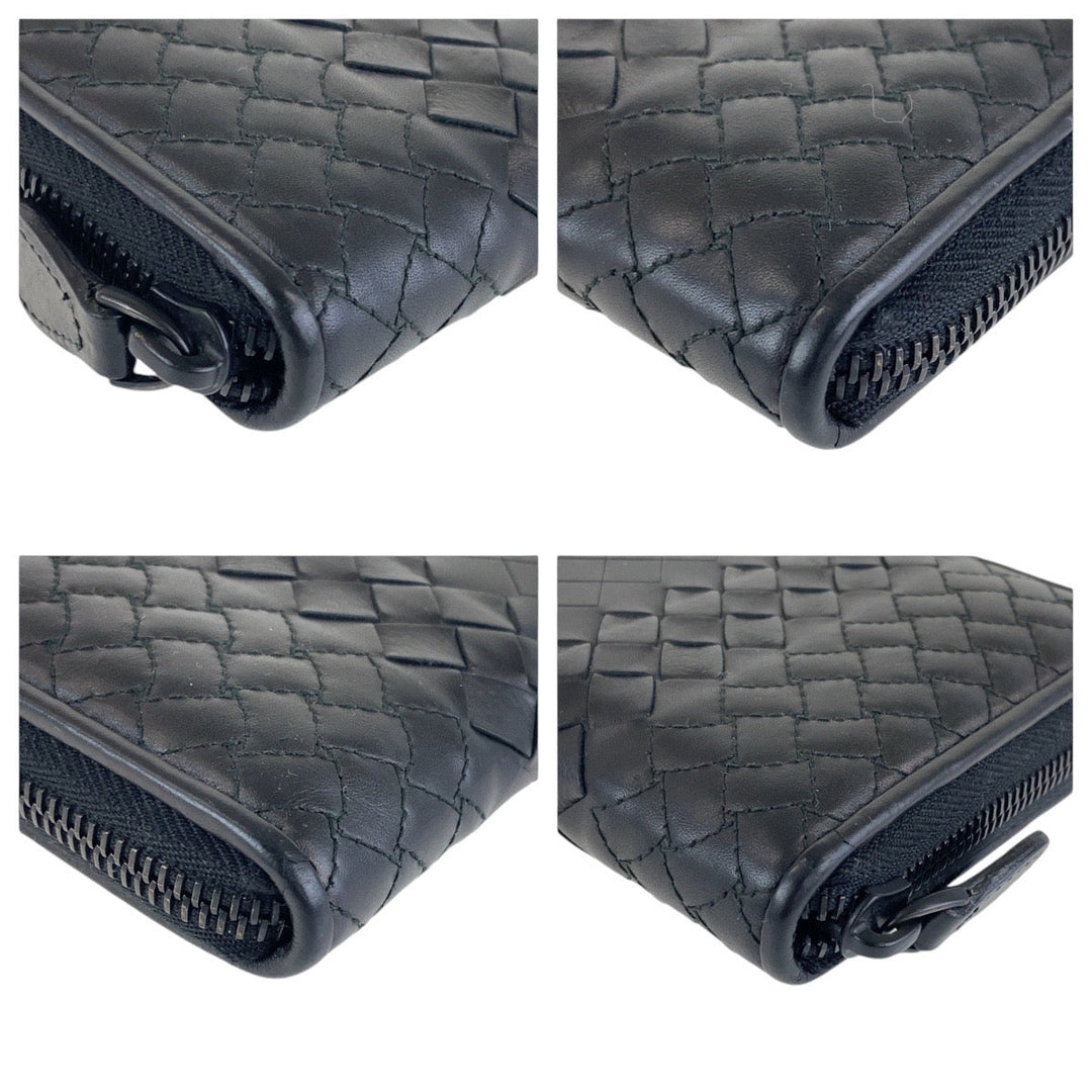 BOTTEGAVENETA Long Wallet Purse leather black Long Wallet Purse INTRECCIATO mens Used Authentic