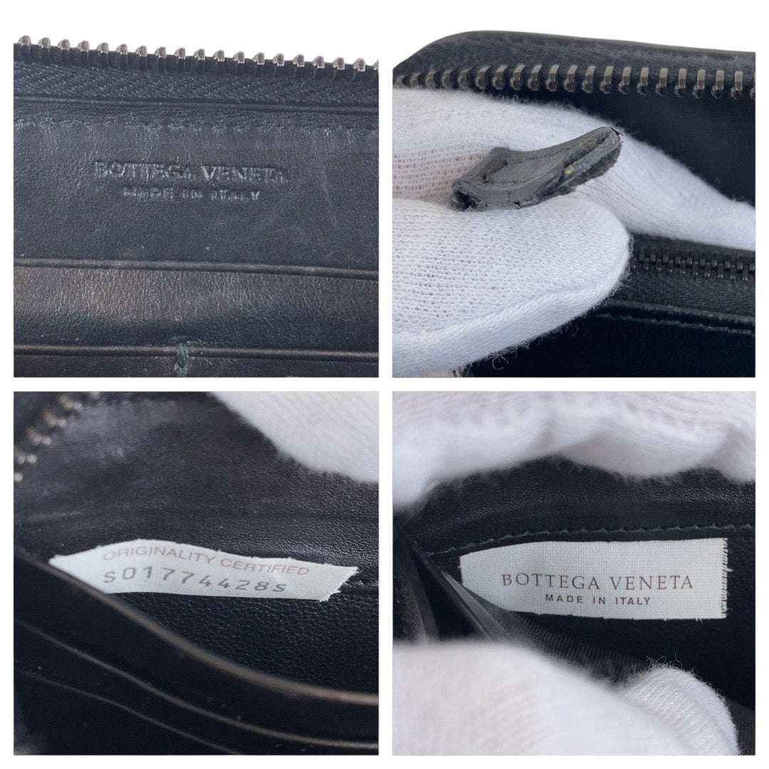 BOTTEGAVENETA Long Wallet Purse leather black Long Wallet Purse INTRECCIATO mens Used Authentic