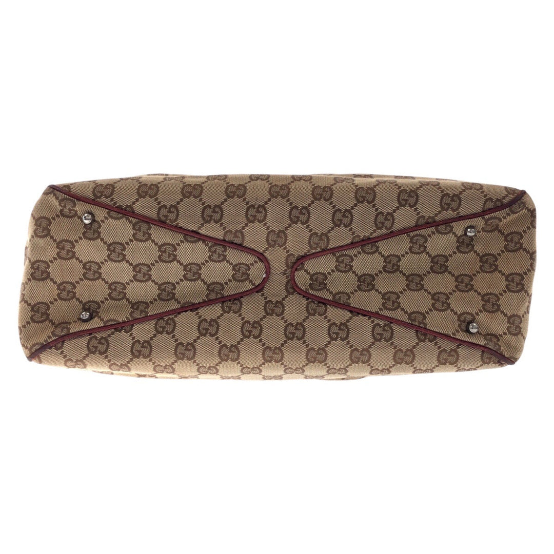 GUCCI Tote Bag 113017 GG canvas, leather Brown Silver Metal Tote Bag Shoulder Bag Women Used Authentic