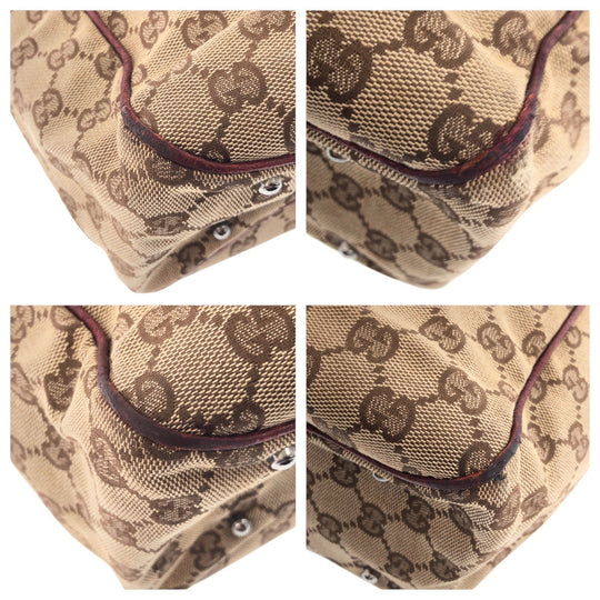 GUCCI Tote Bag 113017 GG canvas, leather Brown Silver Metal Tote Bag Shoulder Bag Women Used Authentic