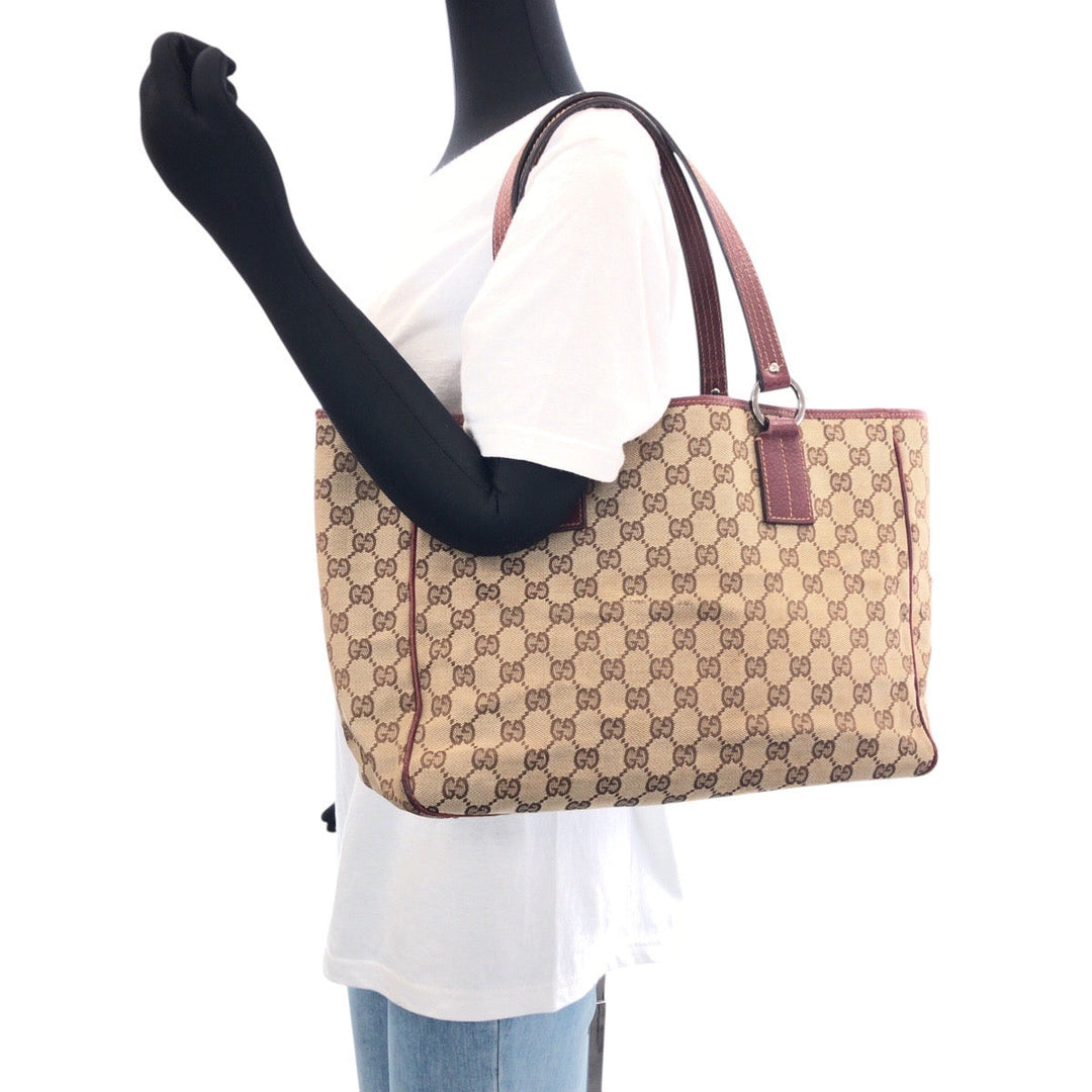 GUCCI Tote Bag 113017 GG canvas, leather Brown Silver Metal Tote Bag Shoulder Bag Women Used Authentic