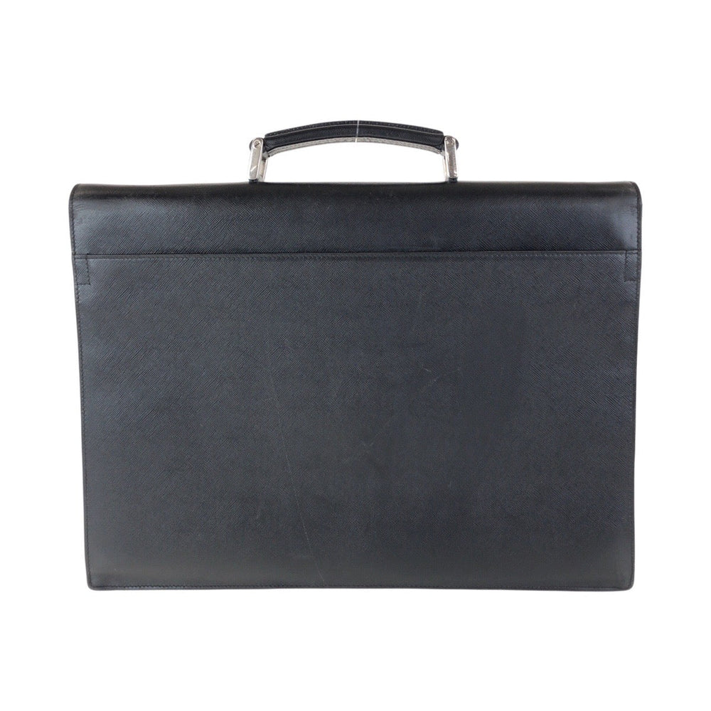 PRADA Business bag leather Black SilverMetal Business bag briefcase Safiano mens Used Authentic