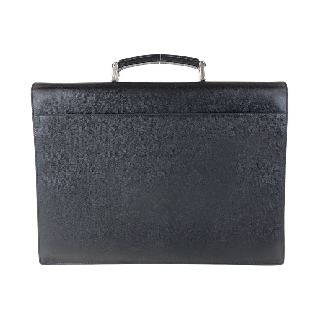 PRADA Business bag leather Black SilverMetal Business bag briefcase Safiano mens Used Authentic